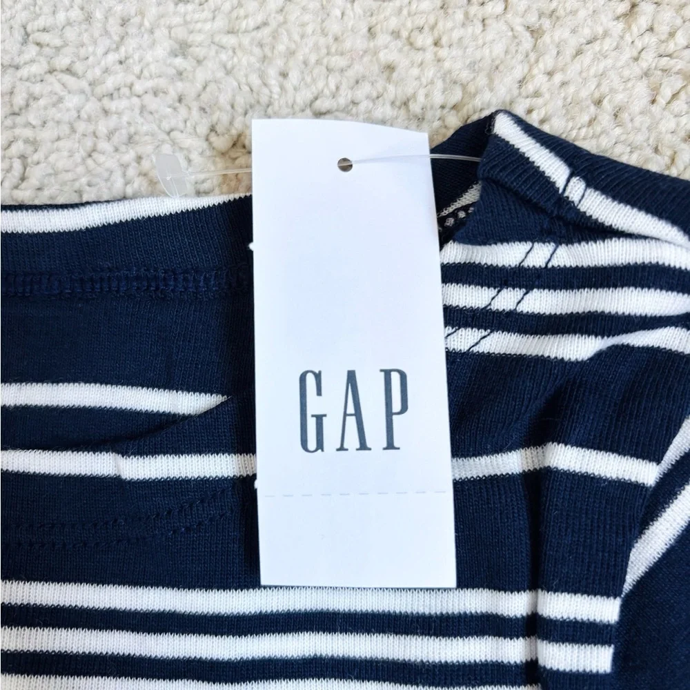 gap navy blue and white striped ribbed boatneck long sleeve t-shirt - Picture 9 of 13